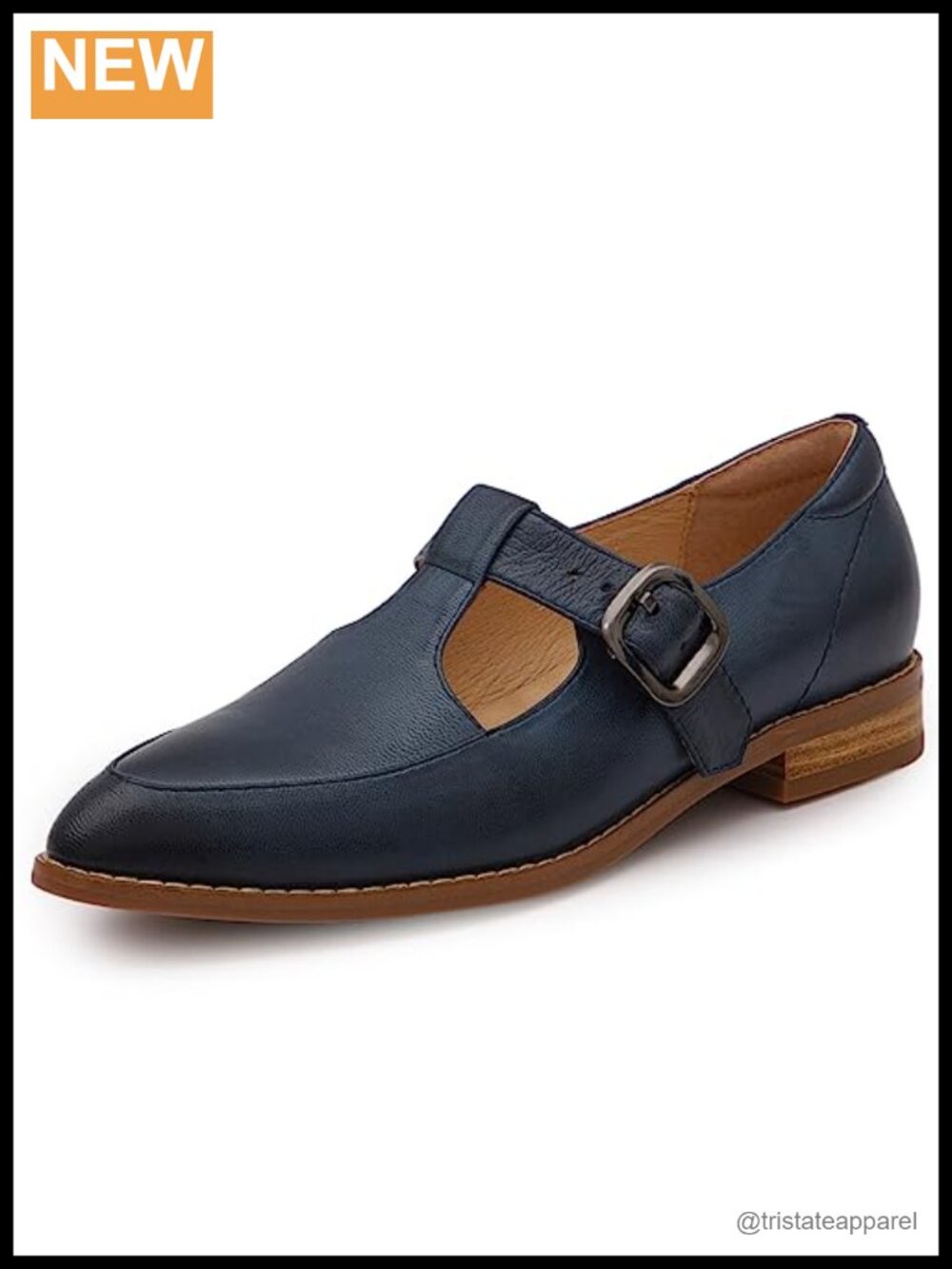 Leather Pointed Toe T Strap Mary Jane Loafer Flat